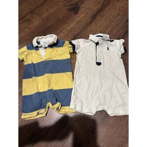 Ralph‎ Lauren two baby boy rompers stripe and white